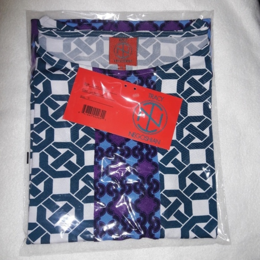 Geometric Teal & Purple Block Short Sleeve Top M - Picture 4 of 4